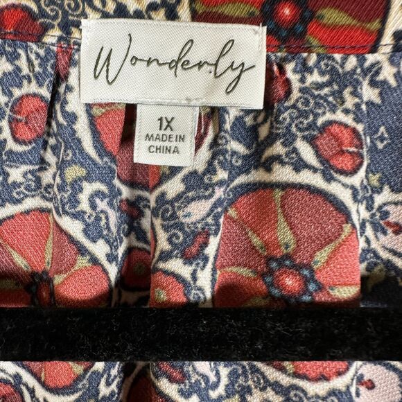 Wonderly Blue Abstract Pattern Placket Long Sleeve Blouse Size 1X - Picture 5 of 7